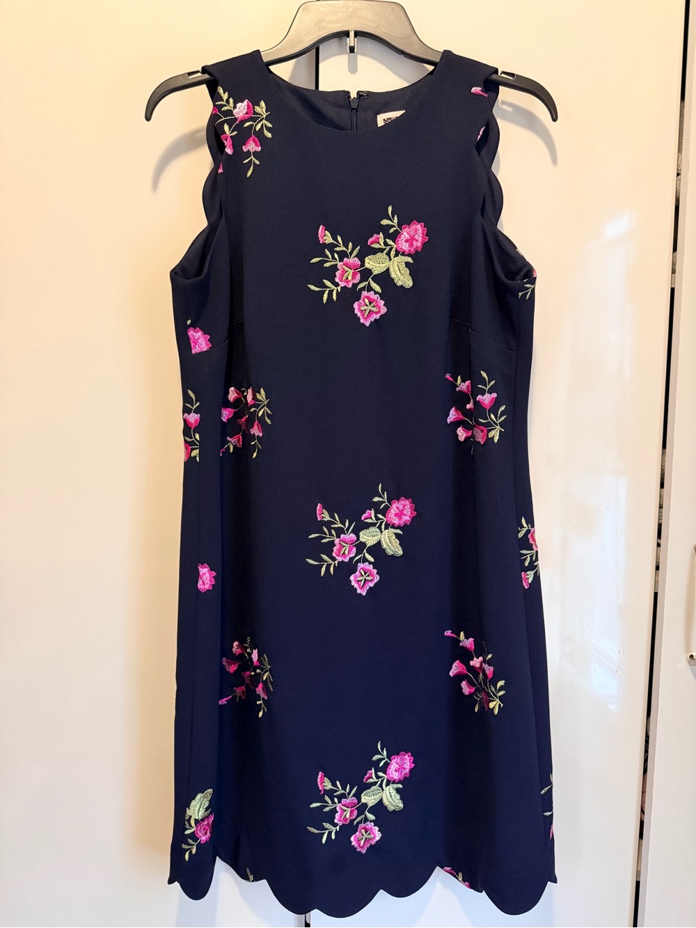 Anne Klein Navy Floral Scalloped Hem Dress